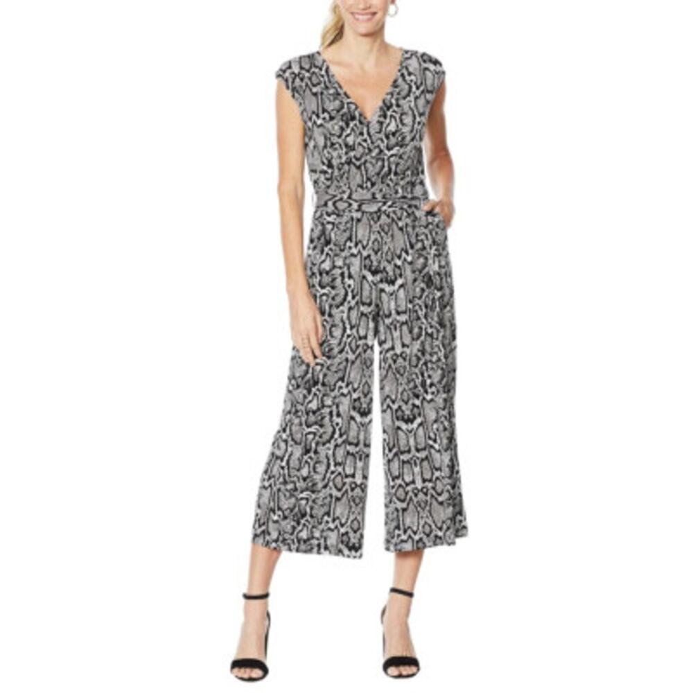 G Guiliana Snakeskin wide leg Slinky Knit Cropped Jumpsuit MP MPETITE w/ pockets